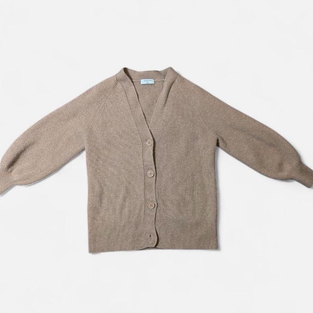 ARITZIA BABATON Brown Ribbed Knit Balloon Sleeve Cardigan XS - Picture 5 of 6